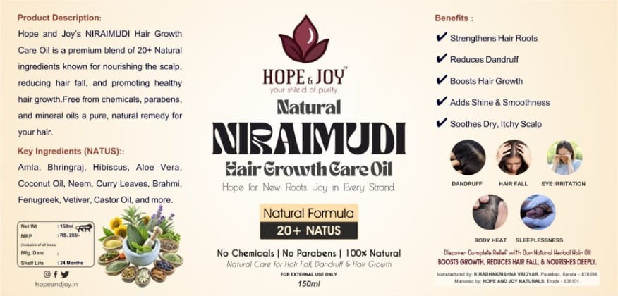 Niraimudi Hair Grow Oil - 500ML (No Chemicals)